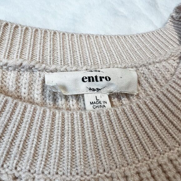 Entro Sweater Pullover Textured Ruffle Sleeve Peachy Tan Women’s L - Picture 8 of 12